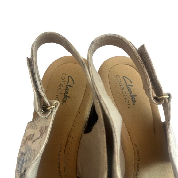 Clarks Giselle Cove Beige Floral Sandals Slingback Neutral Cork Wedges Size 11 - Picture 7 of 16